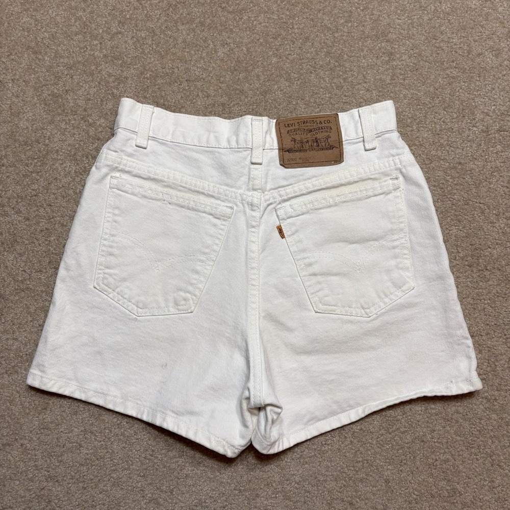 Vtg Levis Denim Shorts SZ 8 Petite 27x3 White Orange Tab High Rise Jean USA 90s
